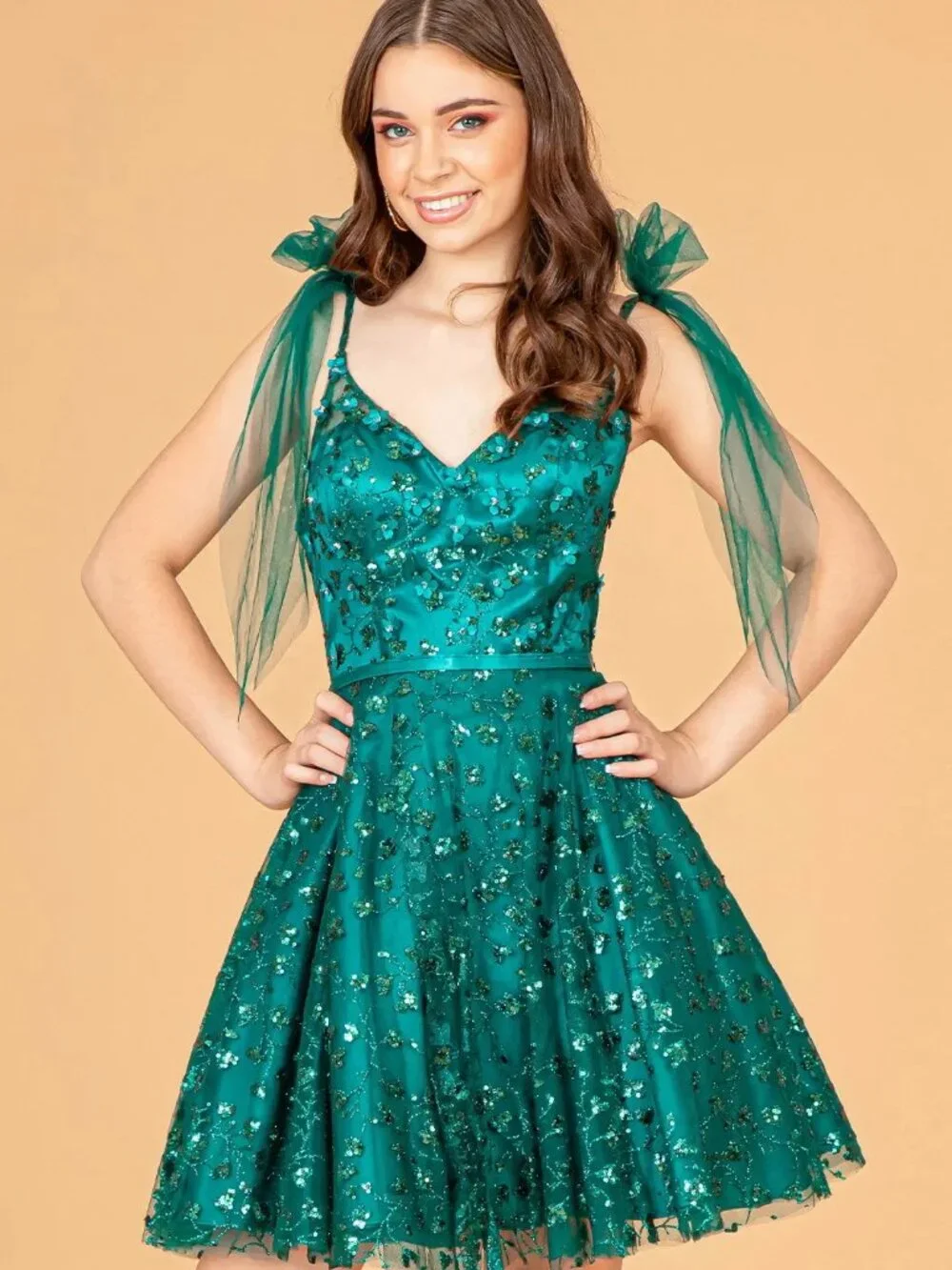 NEW EMERALD GREEN Lace & Sequin Spaghetti Strap Cocktail Dress GS3088